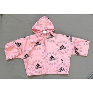 Adidas Women's Pink Hooded Windbreaker Jacket Logo Print Lightweight Size Medium